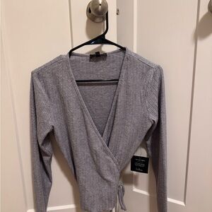 Lulu's Heather Gray V-Neck Wrap Sweater